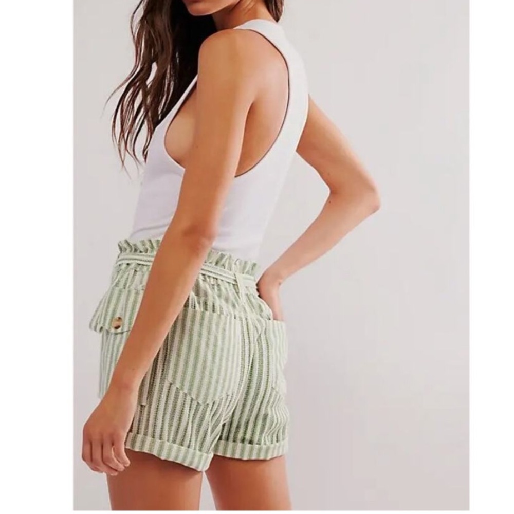 Free People One Harrison Striped Short Green Beach Summer